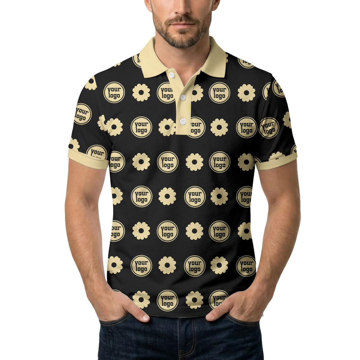 customizable daisy & monogram repeat pattern polo shirt
