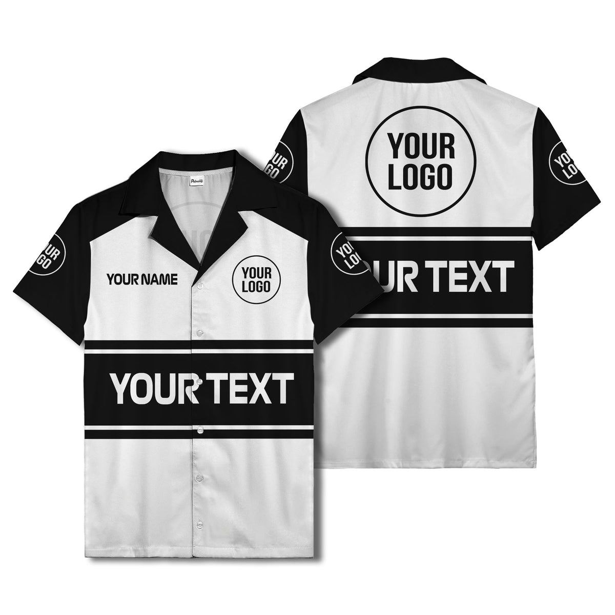customizable text & logo horizontal stripe bowling hawaiian shirt