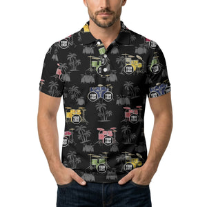 drum kit & palm tree repeat rock band polo shirt for men