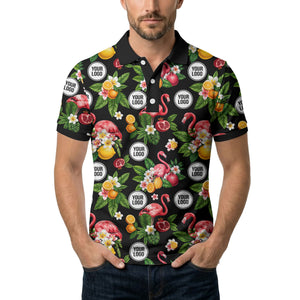 flamingo & lemon watercolor print polo shirt for men