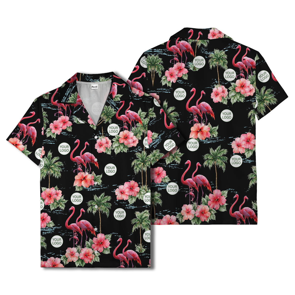 flamingo silhouettes palm trees hibiscus hawaiian shirt for men