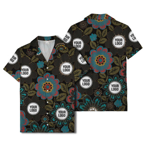 floral mandala & custom logo circle hawaiian shirt for men