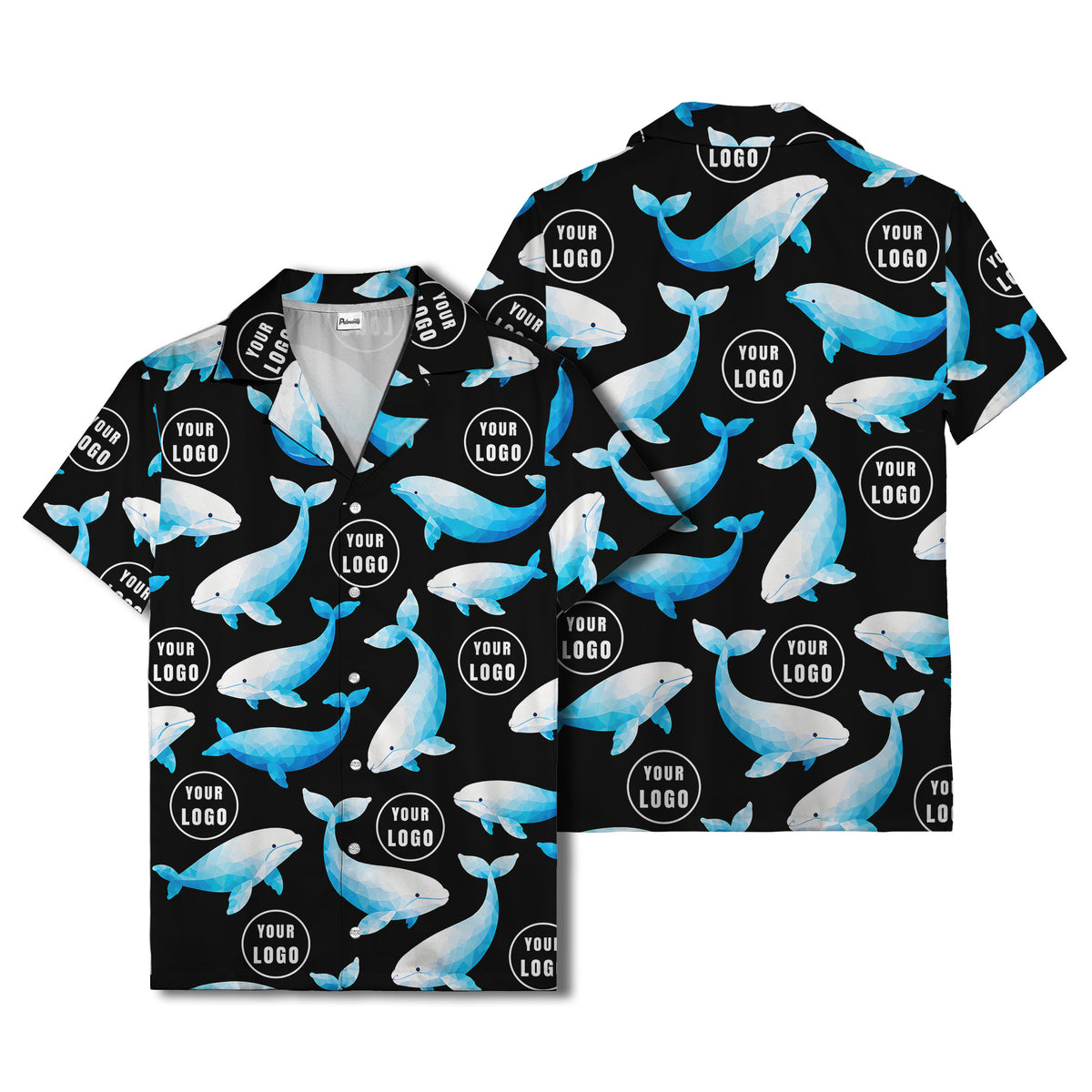 geometric beluga whales & custom logo circles hawaiian shirt for oceanic adventures