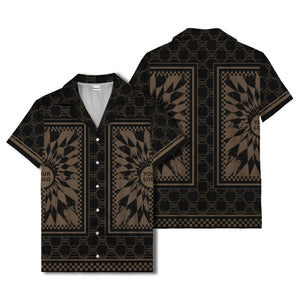 geometric palm leaves checkerboard border hawaiian shirt for men