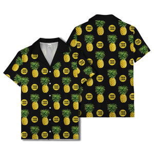 golden pineapple repeat & custom logo circles black hawaiian shirt