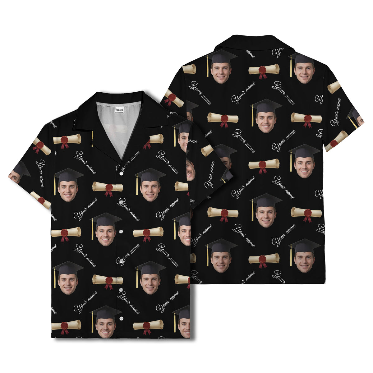 graduation caps diplomas & custom faces hawaiian shirt