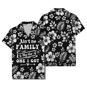 graphic white hibiscus & leaf family tribute hawaiian shirt