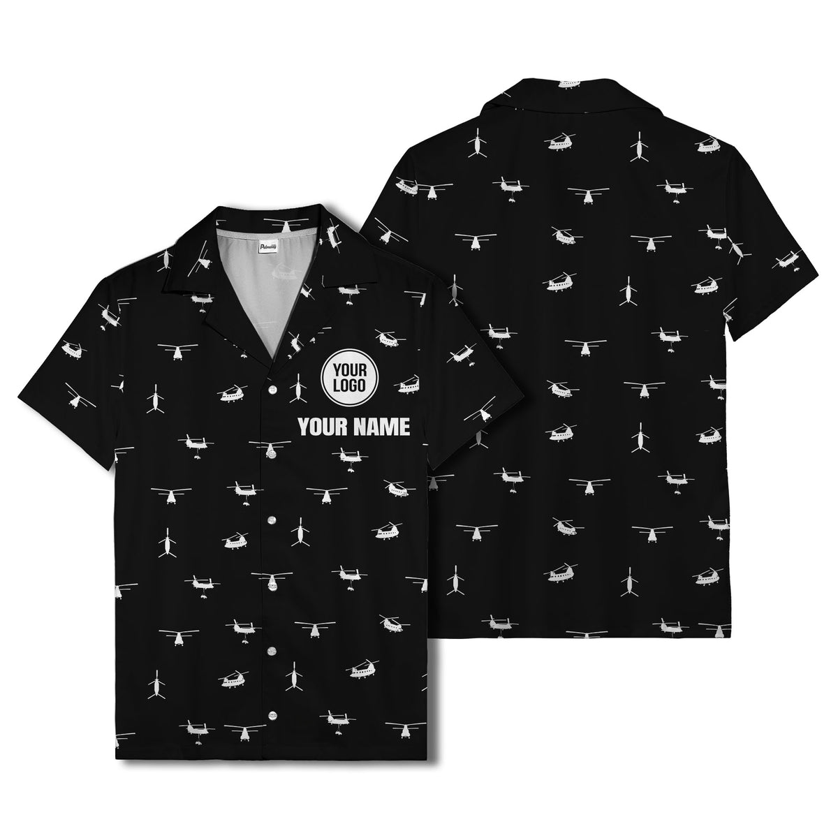 helicopter silhouette repeat military graphic hawaiian shirt for men