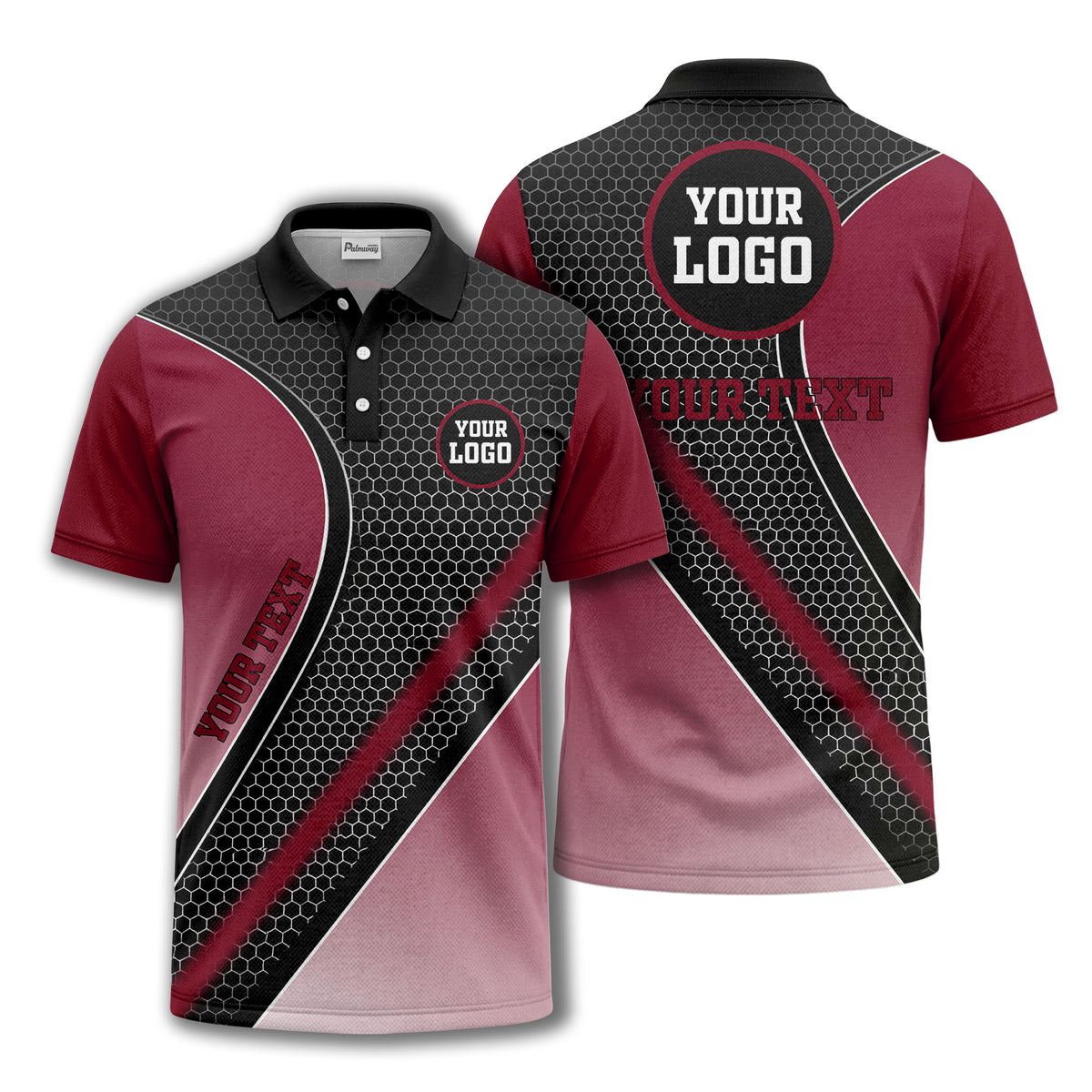 hexagonal gradient geometric print with customizable logo polo shirt