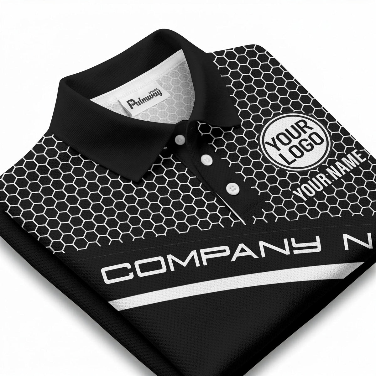 hexagonal grid monogram logo corporate polo shirt for men