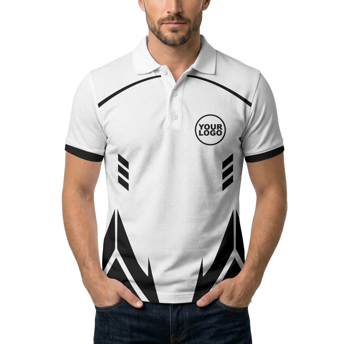 lightning bolt graphic custom logo sporty modern polo shirt
