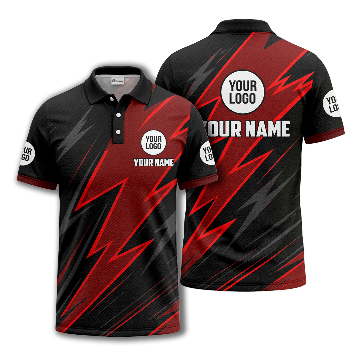 lightning bolt pattern with custom logo and name polo shirt for men