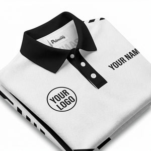 modern black white geometric stripes custom logo polo shirt