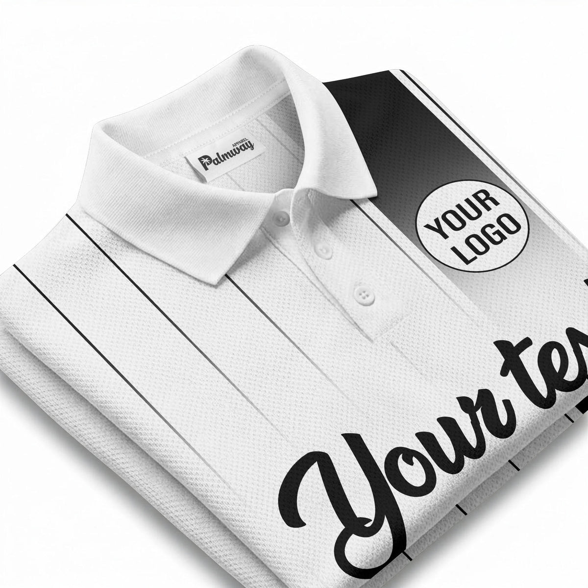 monochrome gradient vertical stripes with custom logo text polo shirt
