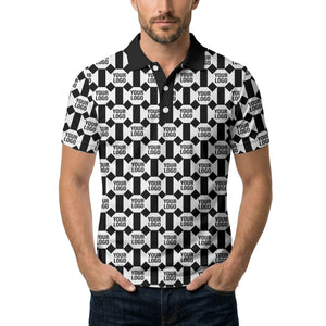 monochrome hexagon repeat custom logo geometric polo shirt for men
