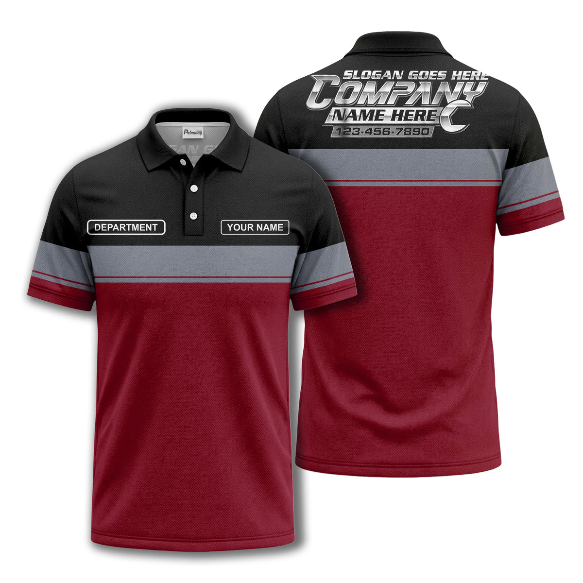 personalized department name gray stripe polo shirt for teams