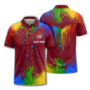 rainbow paint splatter custom logo personalized polo shirt