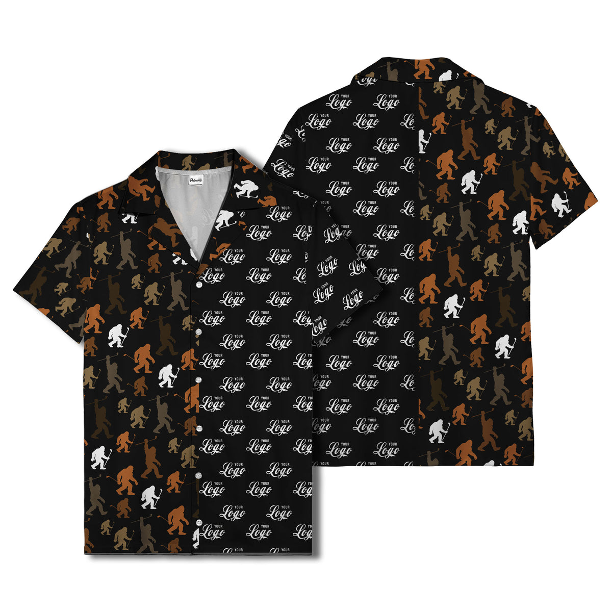 sasquatch golfers swinging clubs cartoon black hawaiian shirt for men