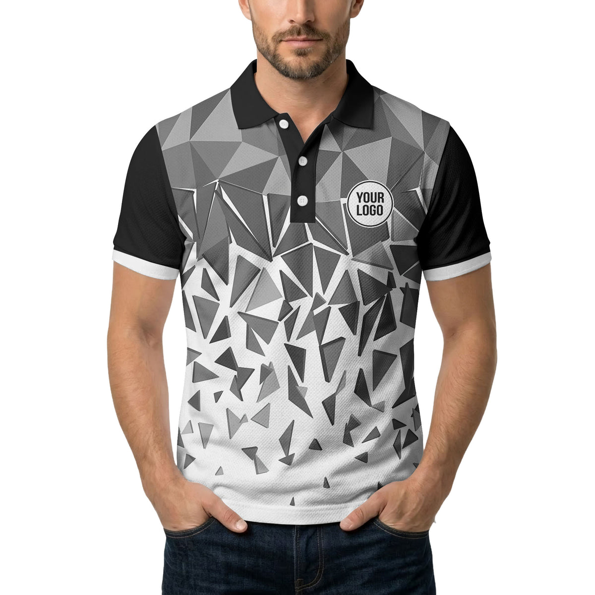 sharp monochrome geometric triangles polo shirt