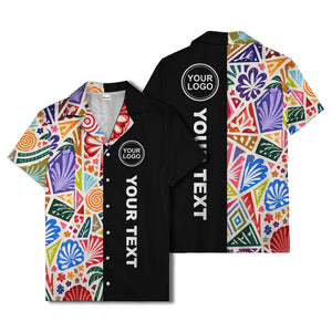 spiral motifs palm leaves hibiscus geometric hawaiian shirt for men