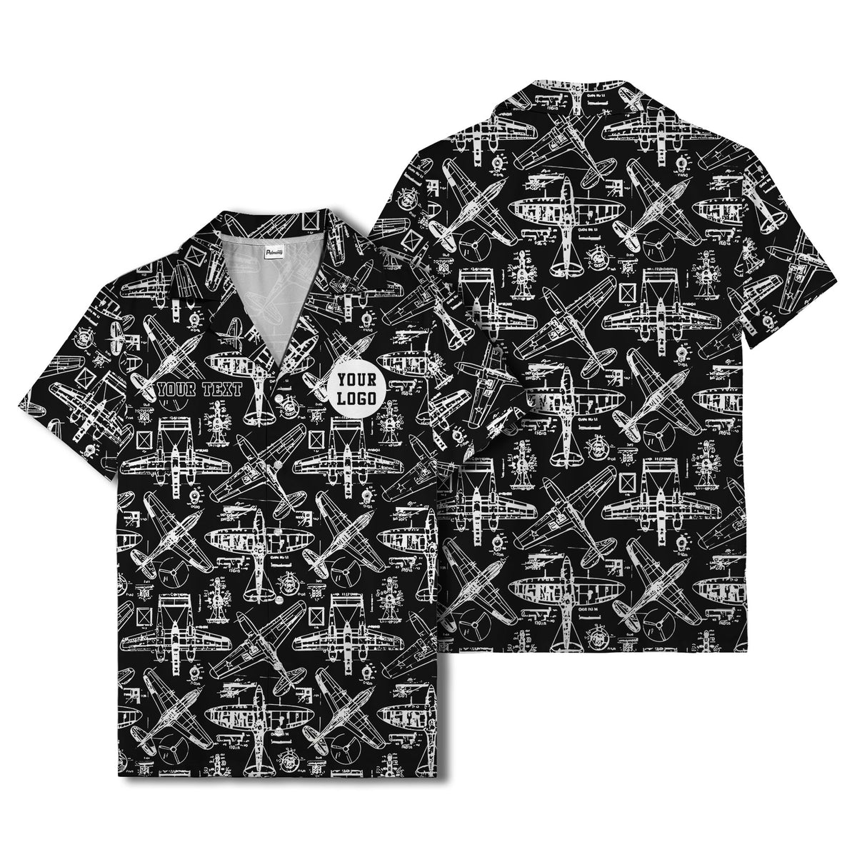 vintage airplane blueprint sketches propeller engine hawaiian shirt