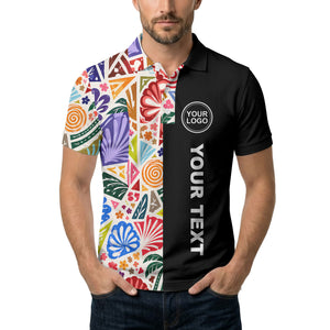 watercolor palm leaves swirls custom geometric all over print polo shirt