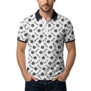 your name & logo repeat pattern all over print custom polo shirt