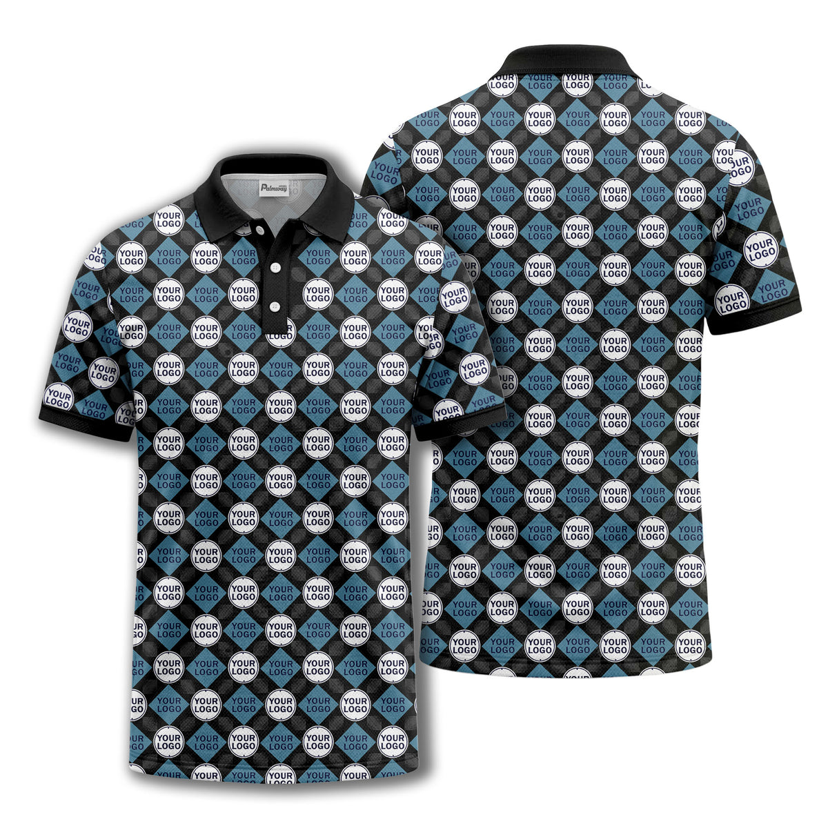 custom diamond grid circular logos polo shirt for men