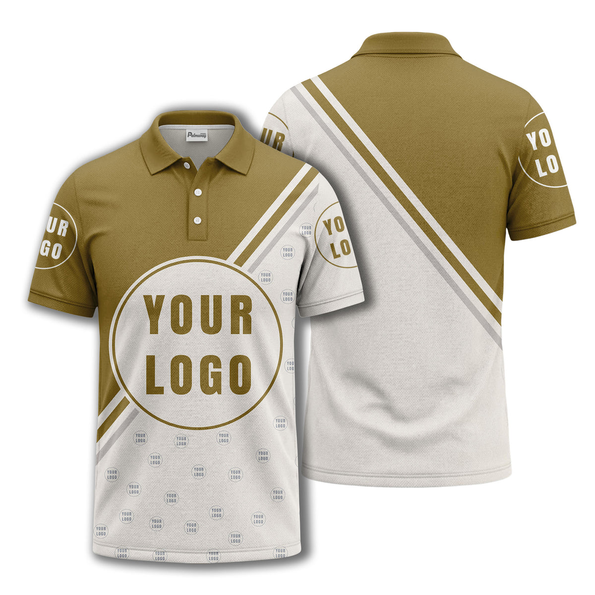 custom logo circles & diagonal stripes all over print polo shirt