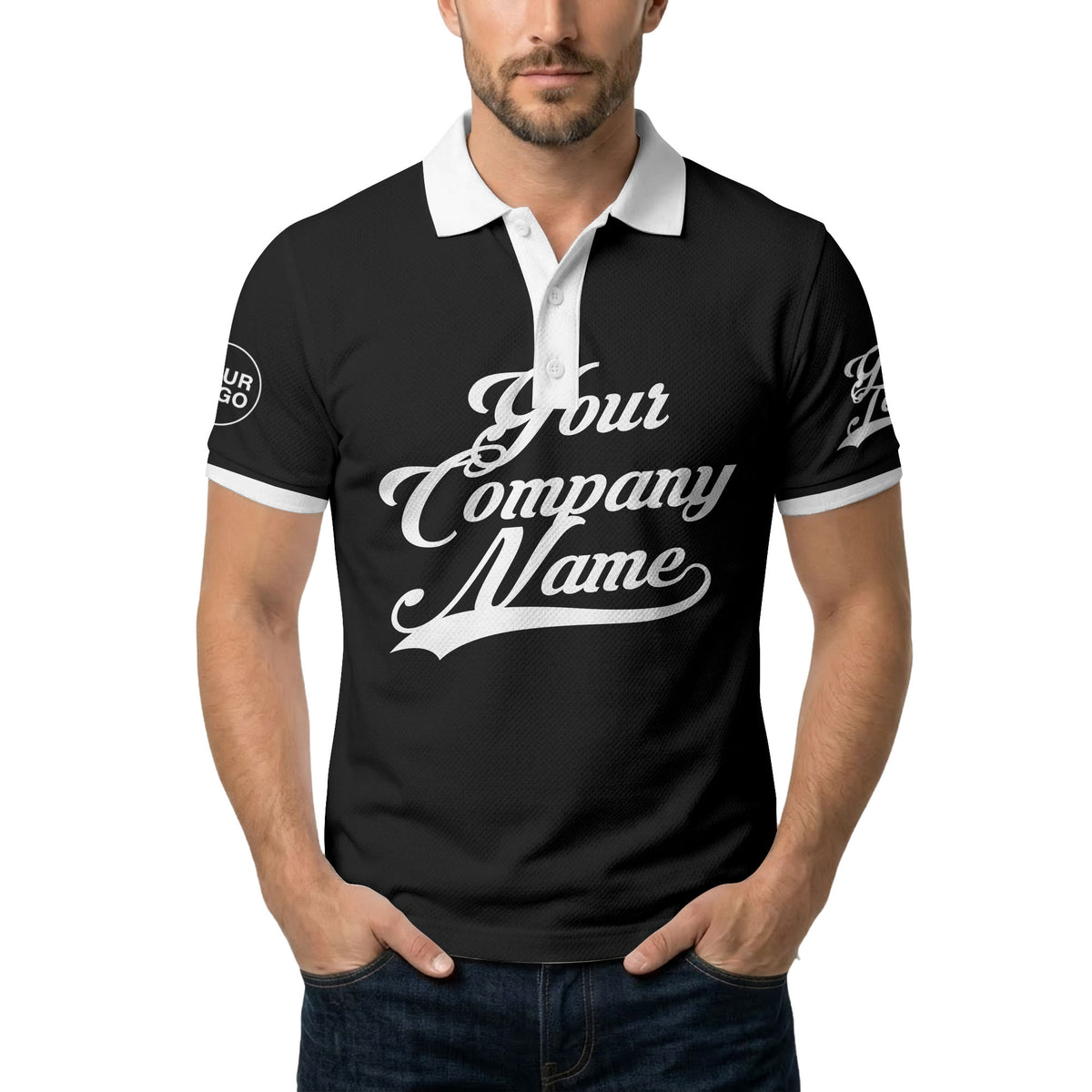 custom script logo corporate casual polo shirt for men