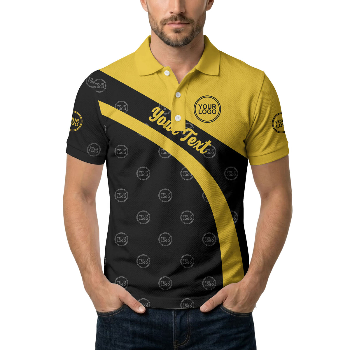 diagonal stripe custom logo golf polo shirt