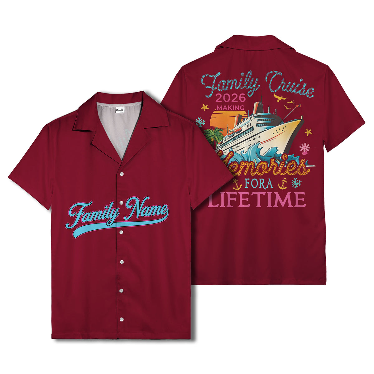 family name script & logo circle personalized hawaiian shirt