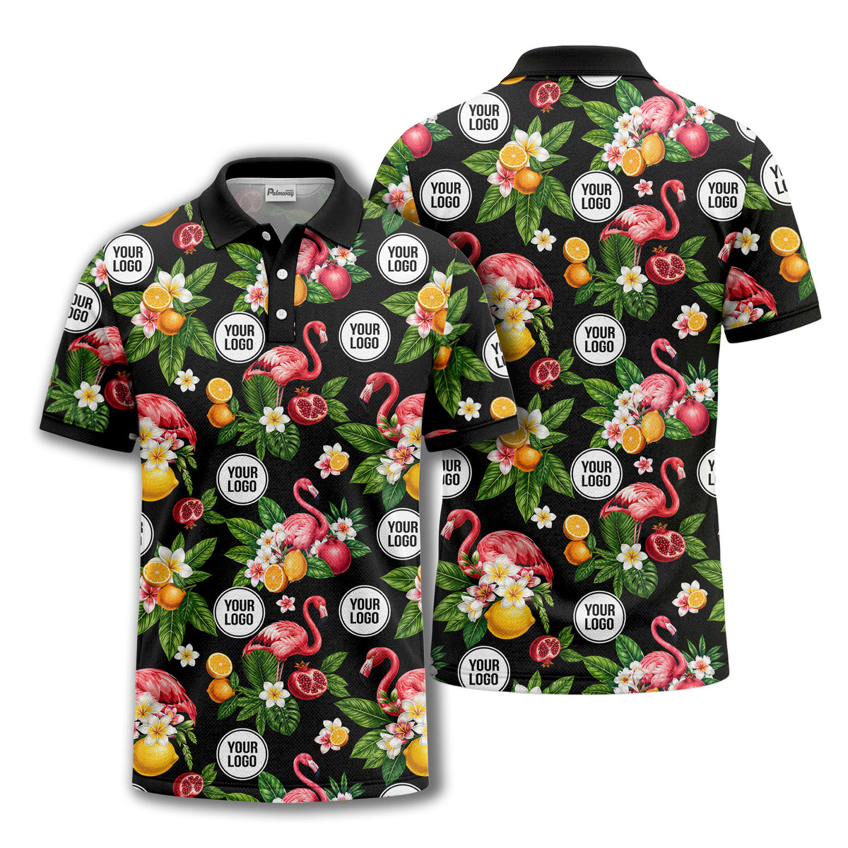 flamingo & lemon watercolor print polo shirt for men