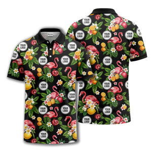 flamingo & lemon watercolor print polo shirt for men