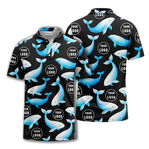 geometric beluga whale repeat & custom logo circles polo shirt
