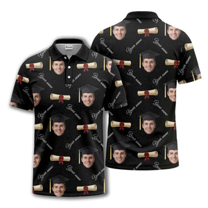 graduation caps & diploma scrolls over personalized faces polo shirt