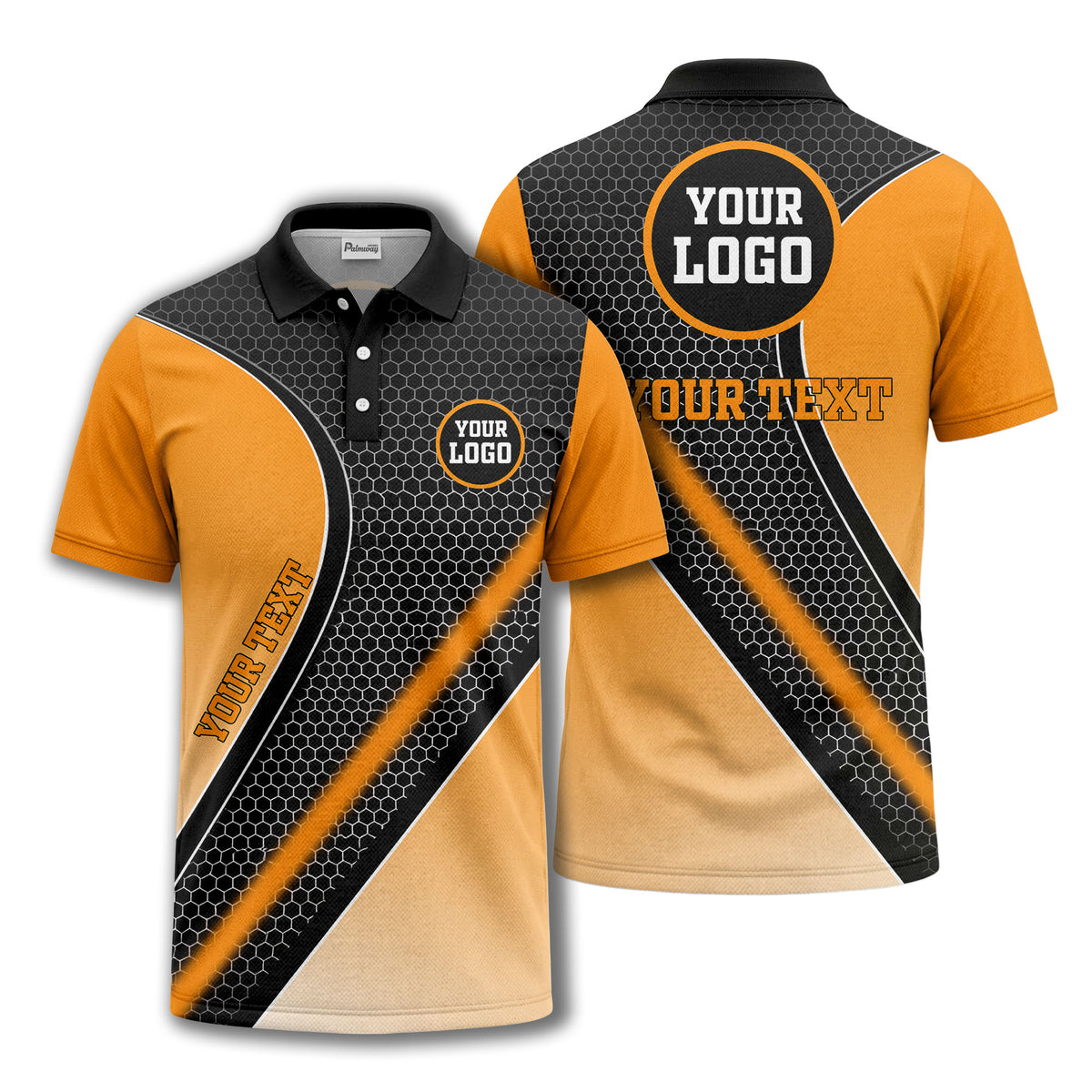 hexagonal gradient geometric print with customizable logo polo shirt