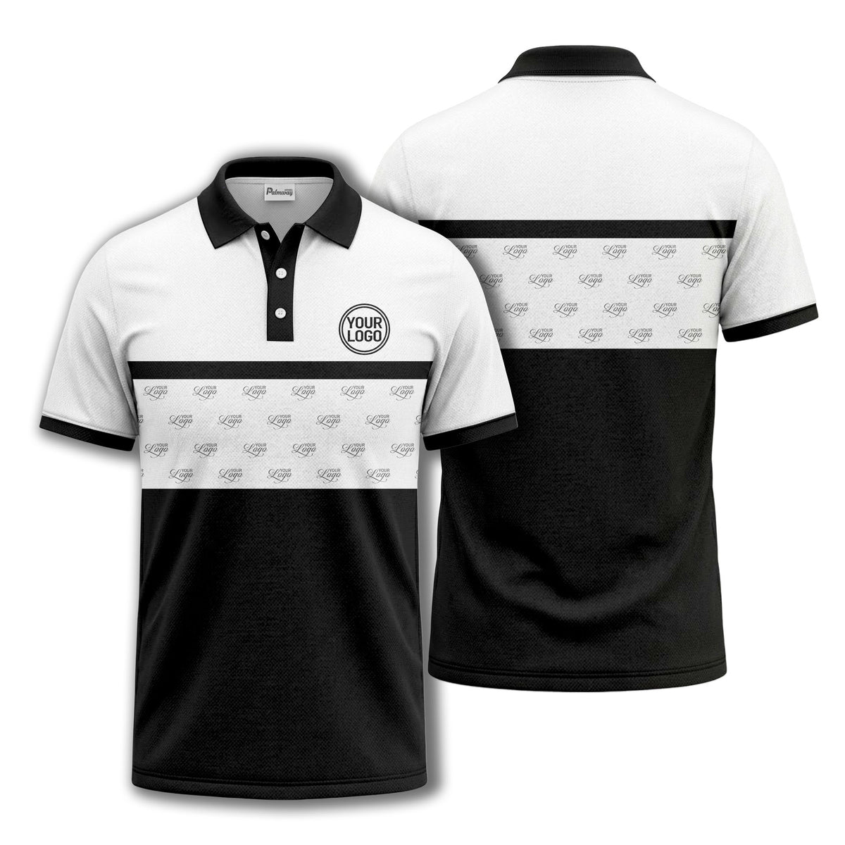 monochrome custom logo repeat stripe polo shirt for men