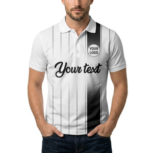 monochrome gradient vertical stripes with custom logo text polo shirt