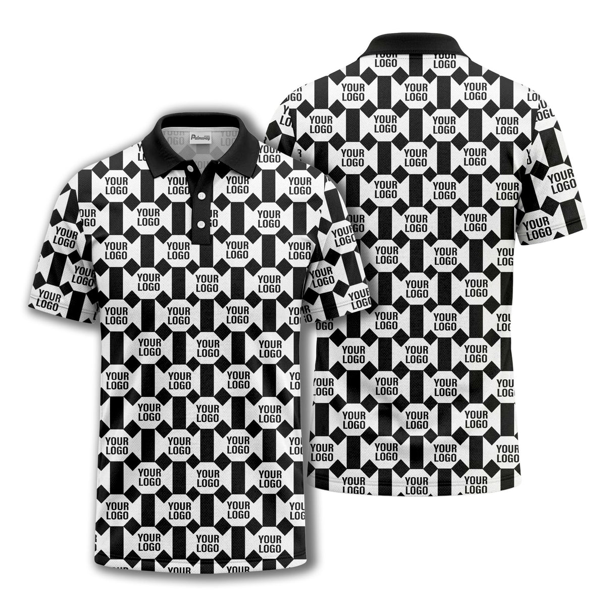 monochrome hexagon repeat custom logo geometric polo shirt for men