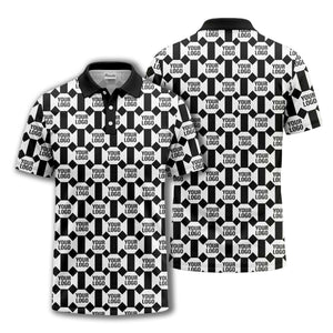 monochrome hexagon repeat custom logo geometric polo shirt for men