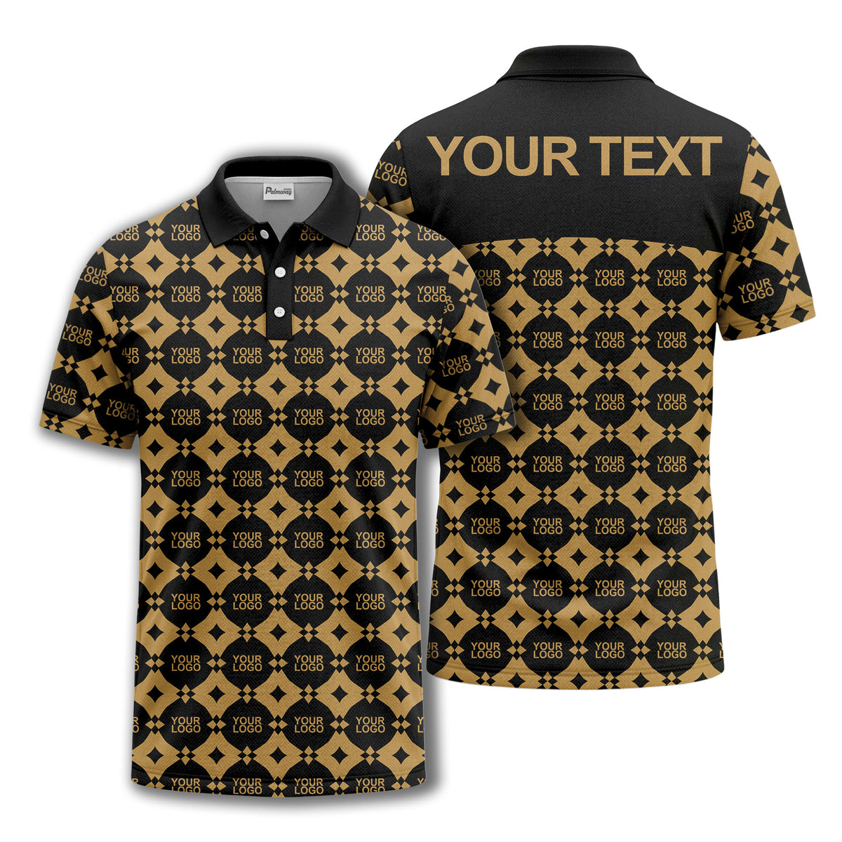 monogrammed gold black diamond repeat luxury polo shirt