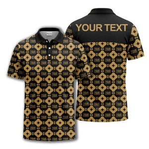 monogrammed gold black diamond repeat luxury polo shirt
