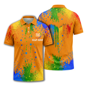 rainbow paint splatter custom logo personalized polo shirt