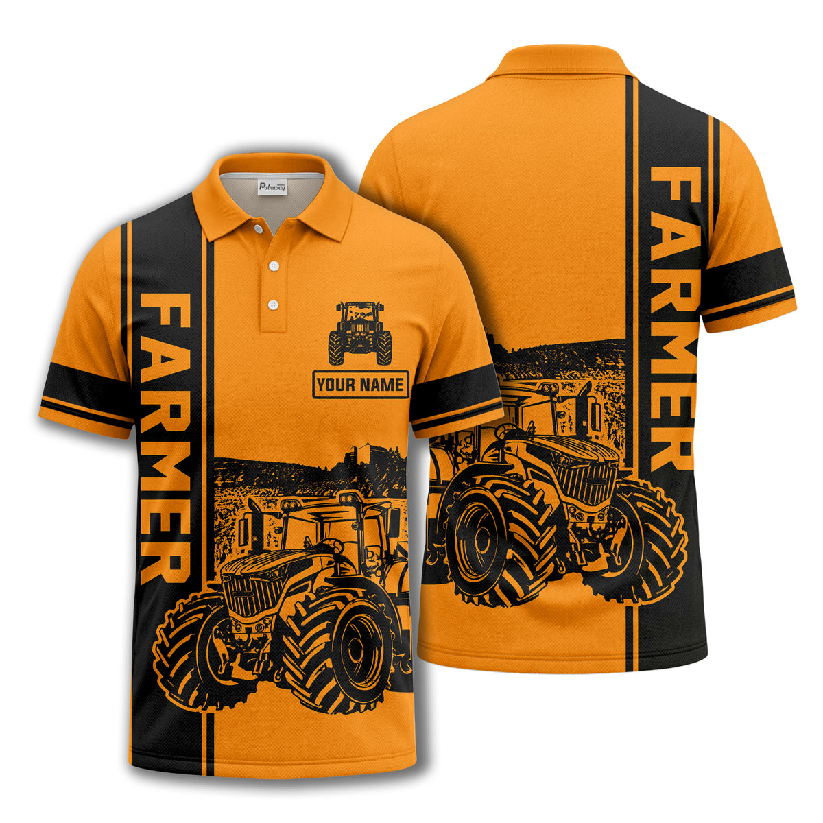 tractor farm scene graphic illustration polo shirt for men