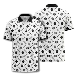 your name & logo repeat pattern all over print custom polo shirt