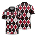 Custom Pizza Icons & Diamond Argyle Pattern All-Over Print Short Sleeve Polo Shirt - Personalized Logo Restaurant & Cafe Uniform Polo